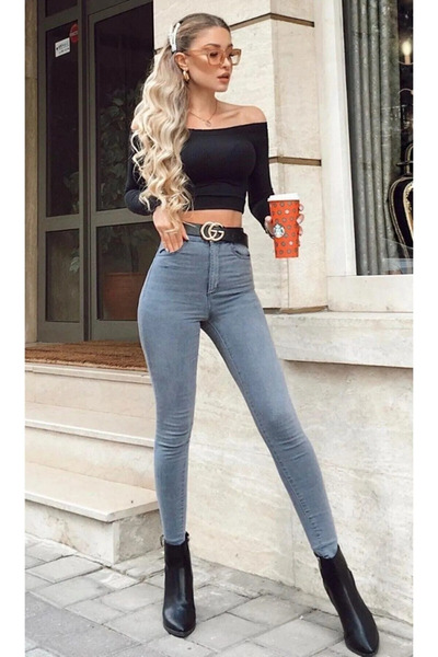 Ramrod Griselda Special Design, Lycra, High Waist, Body Hugging, Gathering, Colorfast, Skinny Leg Jeans