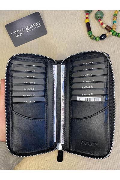 SANAT LEATHER SL-616 multi-card holder leather zipper unisex potfolio wallet 17CM×10CM ART LEATHER
