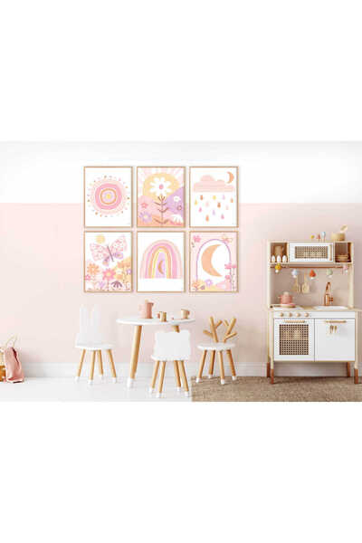 fabriflow exclusive Soft Pembe Renkli Doğa Kelebek Bohem Temalı Çocuk Odası 6...