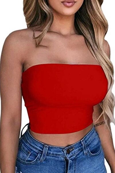 BENİMOLMALI Kadın Straplez Bluz Crop Kısa Bluz Askısız Bluz