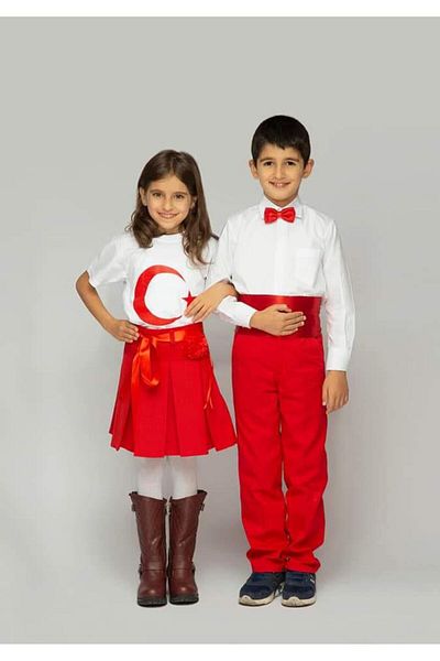 Papatya Baby Kids 23 April show costume linen pantalon T-shirt boy set