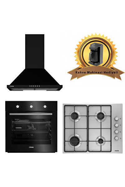 Altus Siyah Inox Eko Ankastre Set 521 B Conic Davlumbaz -181 GID Inox Ocak - 133 B Turbo Fırın