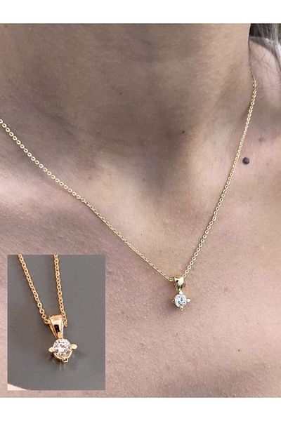 TÜKKAN ACCESSORİES ROUND ZIRCON STONE GOLD MINIMAL ELEGANT NECKLACE-SLEEVE153