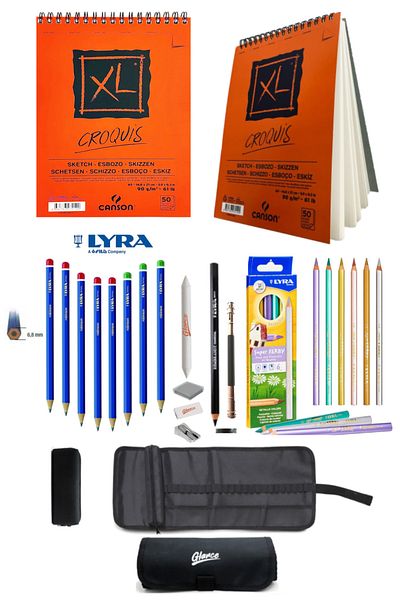 GLANCE Canson Xl A5 Sketch Notebook with Charcoal Lyra Graduated Pencil Metallic Dry Paint Drawing Sketch Set