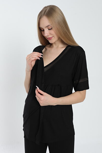 Miss Dünya Lissa Önden Düğmeli Kısa Kol Hamile ve Lohusa Pijama Takımı