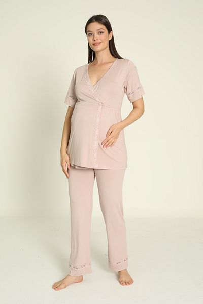 Miss Dünya Lissa Front Buttoned Short Sleeve Maternity and Maternity Pajamas Set Suitable for Breastfeeding - 4369