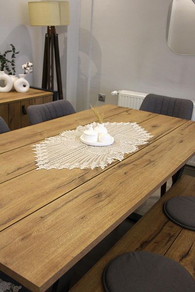 DDHOME Lace Knitted Detail Table Runner Fiskos Cover 110x35 cm 05-Sivridntl