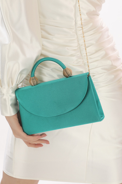 womenacs Večernja haljina od satenske tkanine zelene boje trave za žene Torba...