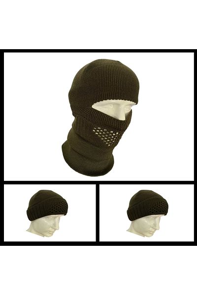 Uygunayakala Uyguna-Catch Khaki Savex American Knitwear Beret & Snow Mask-PKA.003