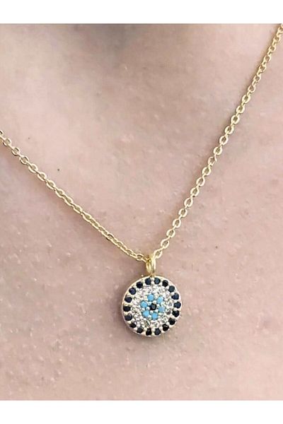 TÜKKAN ACCESSORİES Evil Eye Beaded Zircon Stone Gold Necklace-Sleeve152