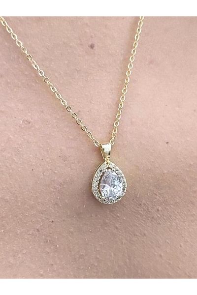 TÜKKAN ACCESSORİES DROP ZIRCON STONE GOLD NECKLACE-SLEEVE151