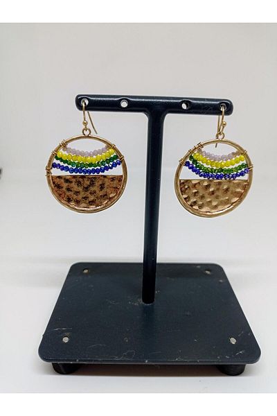 mama india alaçatı Crystal Stone Round Design Bronze Color Brass Earrings No:1