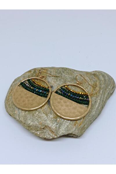 mama india alaçatı Crystal Stone Round Design Bronze Color Brass Stylish Earr...