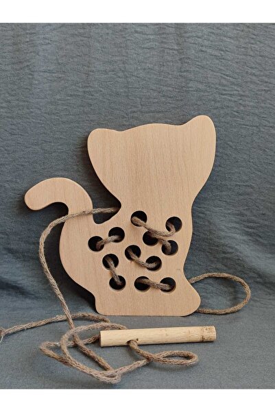 EFİRAZ Wooden Toy Montessori Educational Cat Stringing Game