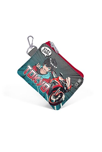 Coral High Gray Anime Motorcycle Patterned Coin Purse for Kids - 21893