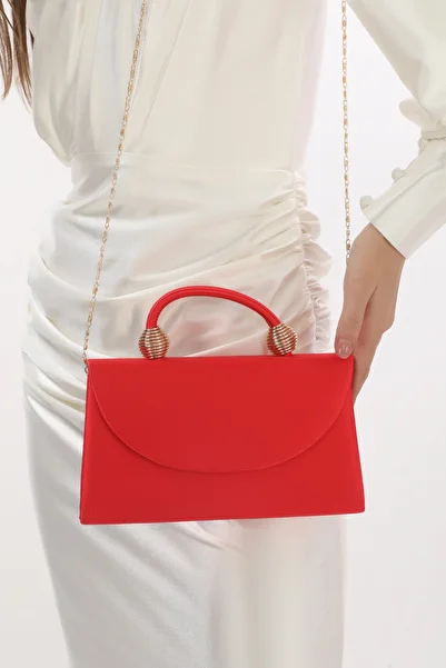 womenacs Red Color Satin Fabric Evening Dress Women's Bag Handheld and Long Strap Use (Chain Strap)