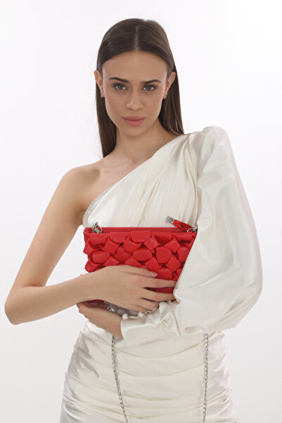 womenacs Red Color Evening Dress Portfolio Clutch Handbag with Long Chain Strap New Season Design