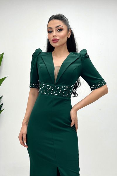 giyimmasalı Φόρεμα Atlas Fabric Stone Embroidered Jacket - ZÜMRÜT GREEN