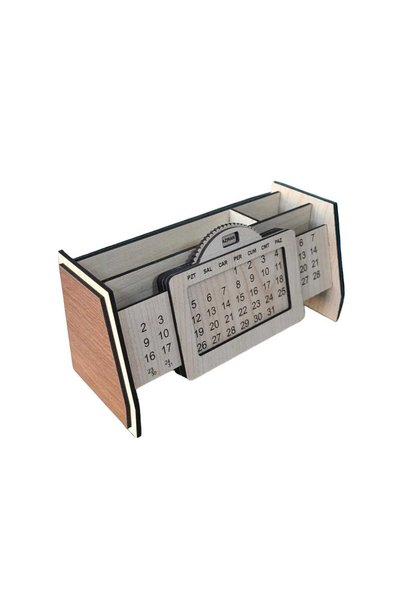 Dlyn Dalyan Desktop Wooden Endless Calendar Tabletop Pen Holder
