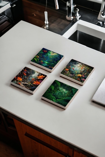 Baumatelier مجموعة قواعد أكواب من الحجر الطبيعي من الترافرتين تحت عنوان الغاب...