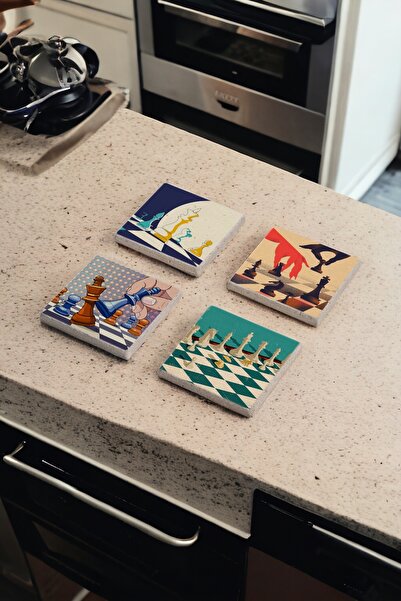 Baumatelier مجموعة شطرنج ملونة تحت عنوان الشطرنج، مجموعة قاعدة أكواب من الحجر...