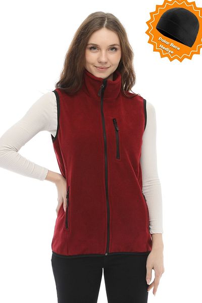 GHASSY CO. Women's Fleece Multi-Pocket Trekking Burgundy Sports Vest