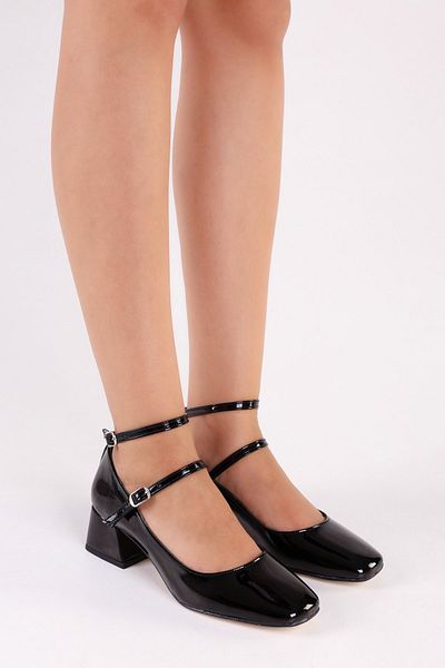 Afilli Pantofi de zi cu toc stiletto, eleganti, de zi cu zi, cu toc gros, din piele neagră, pentru femei