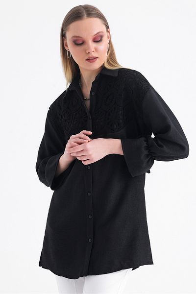 MD trend Cămașă oversize din in, cu mâneci cu fante, cu șarțuri, pentru femei