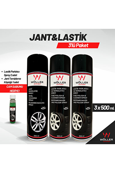 wöller Lastik Parlatıcı Sprey ve Jant Temizleme Köpüğü 3'lü Paket 3x500 Ml.