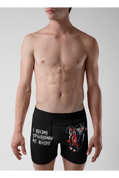 Fuddy Moda Τη νύχτα γίνομαι Spider Man Written Modal Combed Cotton Comfortable Fit Ανδρικό μπόξερ