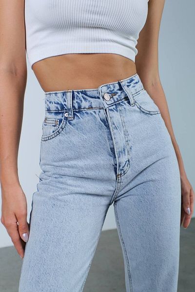 Geppetto Leo Lucy Boyfriend Blue Snow Wash Colorfast Blugi Femei Boyfriend Talie înaltă Lycra