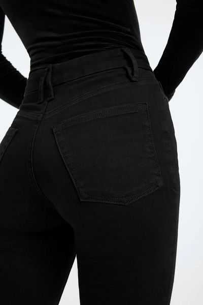 Geppetto Leo Max Vega Pantaloni de damă cu talie înaltă, negru, cu picior spaniol, din denim, Lycra