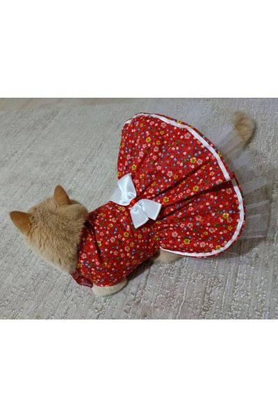 Gobo Cat and Dog Outfit Dress with Colorful Flowers and White Ribbon