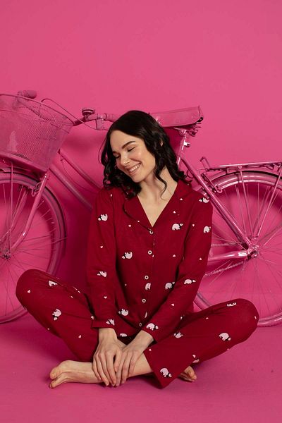 ELİZ HOMEWEAR SET PIJAMA BUMBAC NASTUR