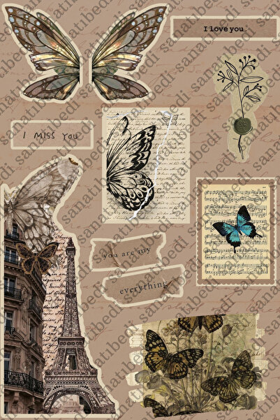 sanatıbedi Vintage Kelebek Temalı Ajanda Bullet Journal Defter Sticker Seti