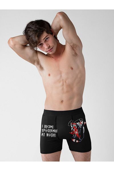 Fuddy Moda Τη νύχτα γίνομαι Spider Man Written Modal Combed Cotton Comfortable Fit Ανδρικό μπόξερ