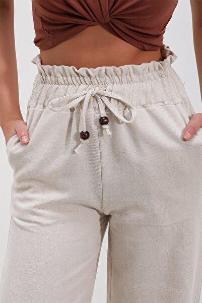 HAKKE Plátěné kalhoty se šněrováním s širokými nohavicemi v pase