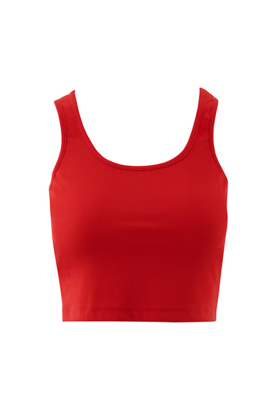 kı.we Basıc Askılı Mercan Rengi Crop Top