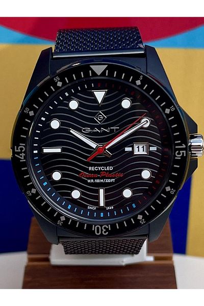 Gant G162004 Black Men's Wrist Watch with Series Numbers and Mesh Steel Cord