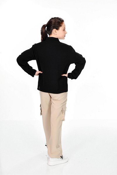 RAMON&ARTOS Palazzo Parachute Leg Clip Rubber Adjustable Girl's Trousers with Cargo Pockets