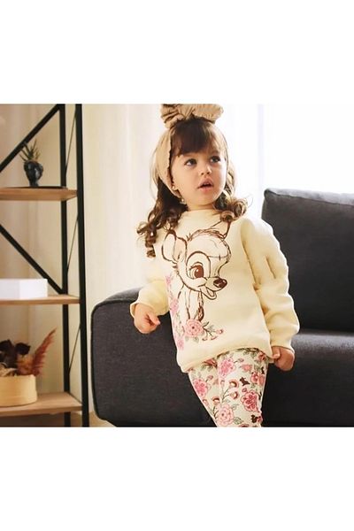 wianna baby Girl's Gazelle Patterned UltraSoft Fabric 100% Cotton Bottom Top Suit Winter