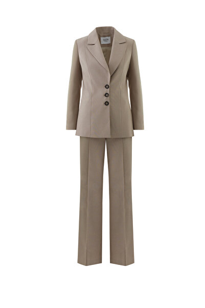 GİZİA Mono Kapamalı Bele Oturan Pol Paça Pantolonlu Bej Takım