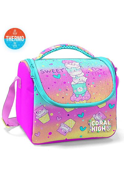 Coral High Cutie termică pentru prânz cu model de pisică cu înghețată colorată pentru copii 11881