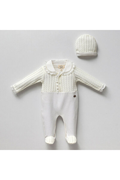 DIDuStore Dantel Yaka Detaylı Kız Bebek Tulumu ve Bere Seti