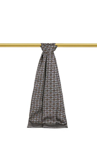 Bursa İpek Gray Flower Pattern Men's Silk Scarf