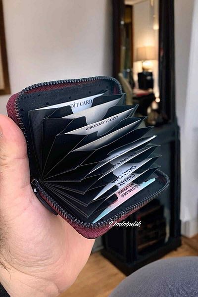 Dodo4men Zippered Genuine Leather Accordion Card Holder Wallet