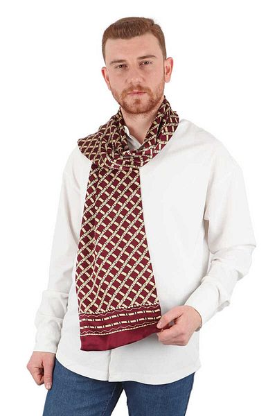 Bursa İpek Burgundy Bamboo Pattern Men's Silk Scarf