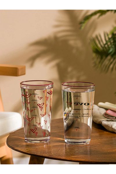LC Waikiki LCW HOME Heart Patterned Glass Cup Set of 2 570 Ml