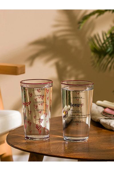 LC Waikiki LCW HOME Heart Patterned Glass Cup Set of 2 570 Ml