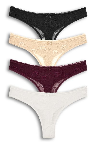 HNX 4-Piece Front Lace Back Double Layer Cotton Thong Women's Panties